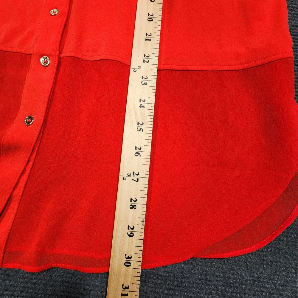 Carmen Marc Valvo Blouse Women Large Red Sheer Hem Button Front Sleeveless - Picture 6 of 8